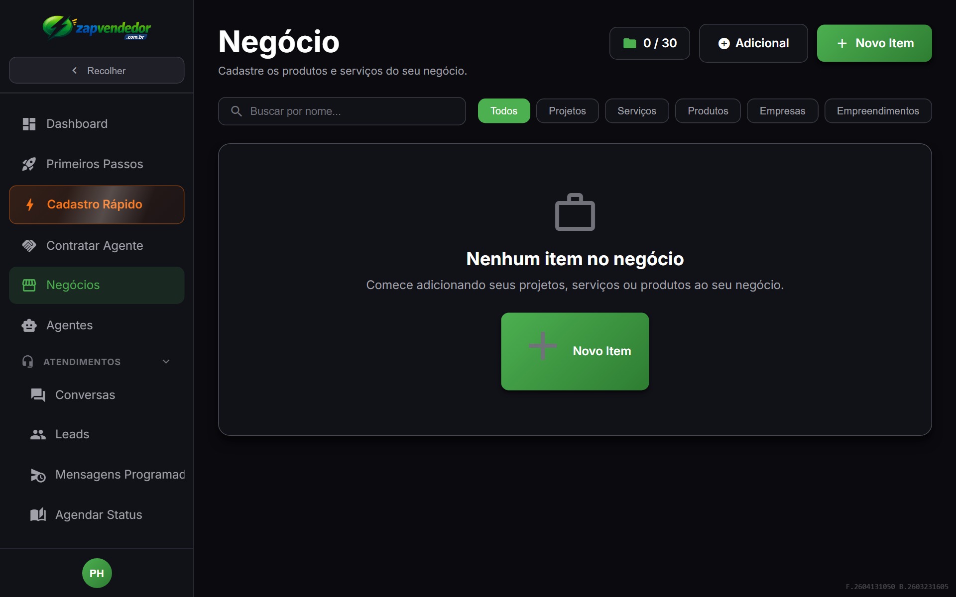 Cadastro de negócio — informações do restaurante